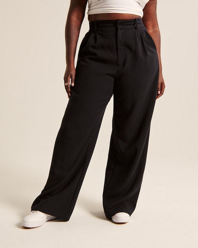 High Waist Straight Trousers With Pockets Wide Leg Casual Pants For Women - Hipster Collections