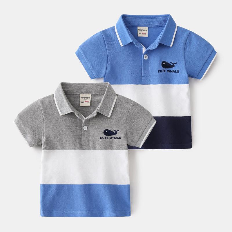 Boys Color Block Lapel Tops Korean Children's Clothing Boys Embroidered Shirts Baby Summer Trends - Hipster Collections