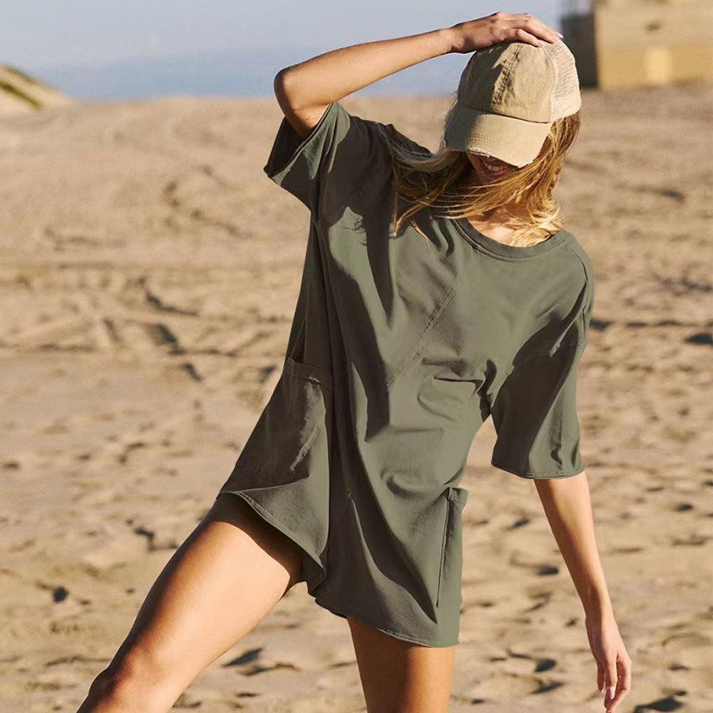 Women's Loose Short-sleeved Shorts Jumpsuit Summer Casual Backless Beach Overall Pants With Pockets - Hipster Collections
