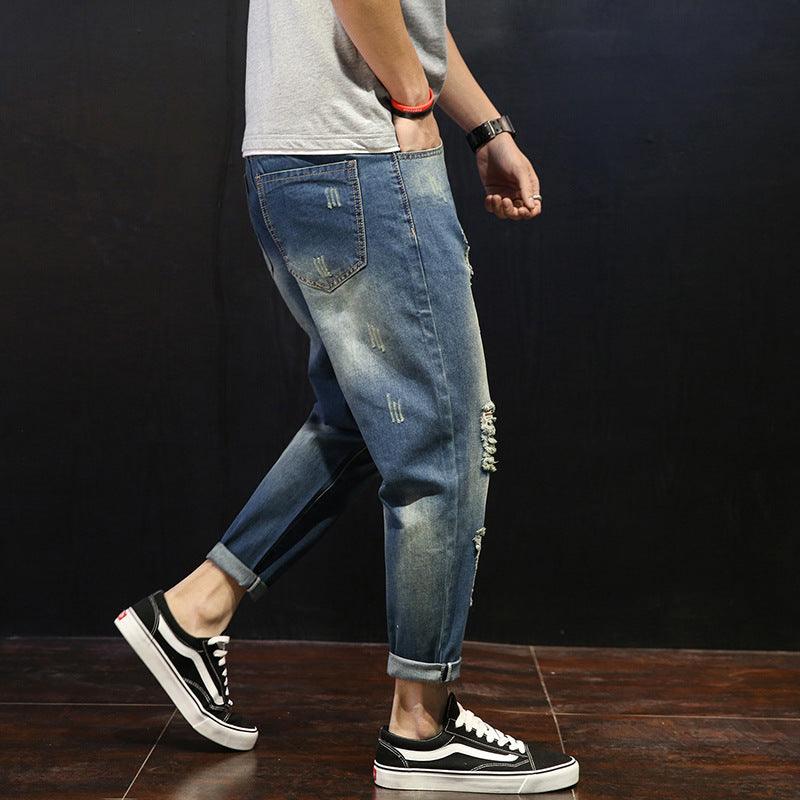 Men's Ripped Jeans Loose Overweight Man Plus Size Skinny Pants - Hipster Collections