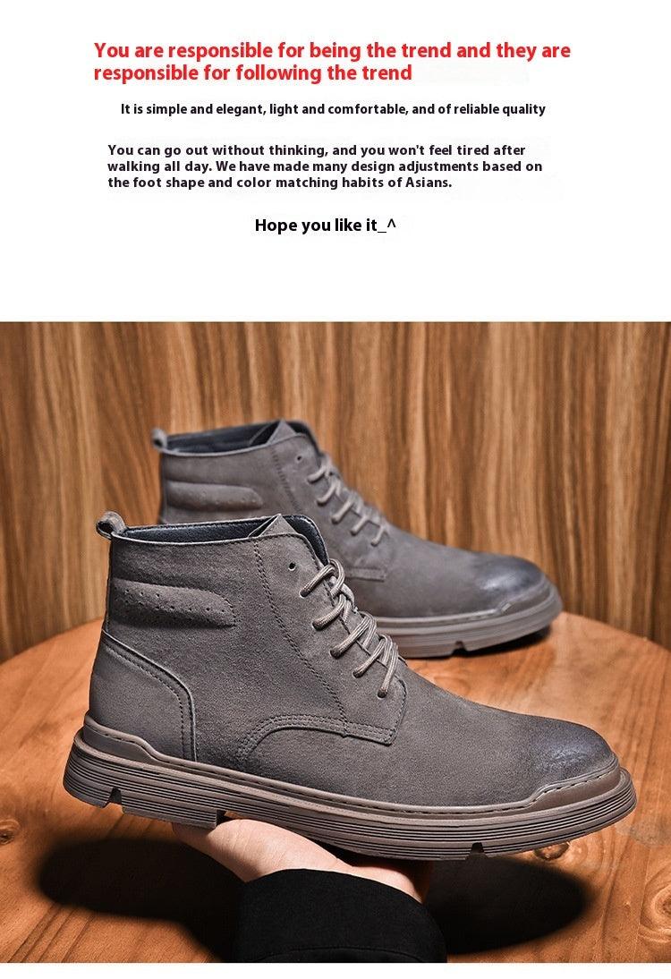 Round Toe Top Layer Cowhide Casual Men's Leather Boots - Hipster Collections