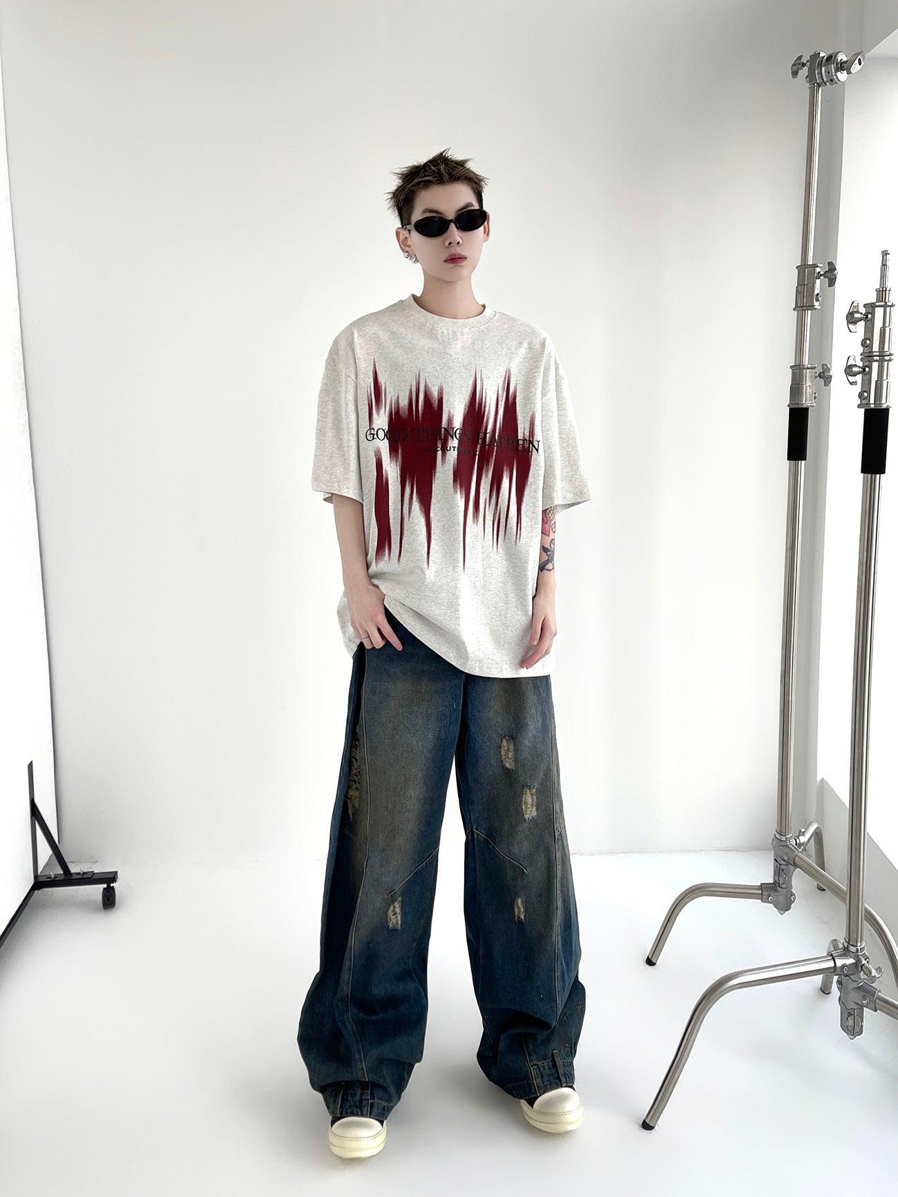 American Retro Washed Make Old Ripped Jeans Men's Summer Loose Straight - Hipster Collections