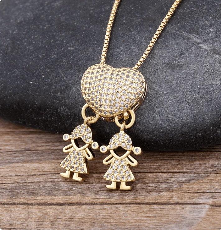Zirconia Family Girl Boy Pendant Necklace Chain - Hipster Collections