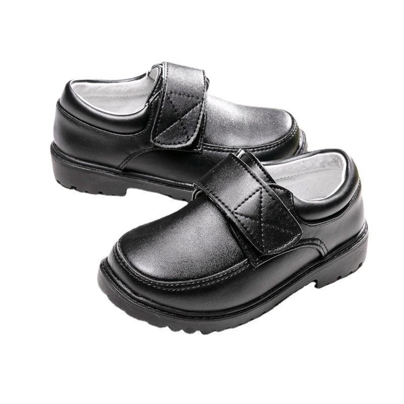 Boys Black Student Velcro British Leather Shoes - Hipster Collections