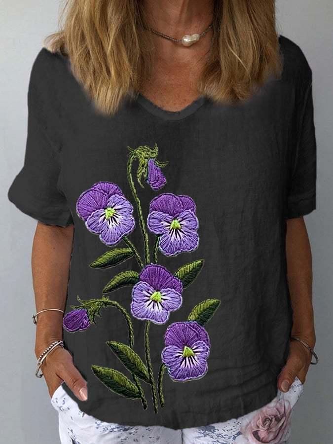 3d Printed V-neck Loose Women's T-shirt Short Sleeve - Hipster Collections