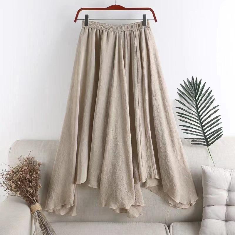 Women's Mid-length Solid Color Irregular Cotton And Linen Skirt - Hipster Collections