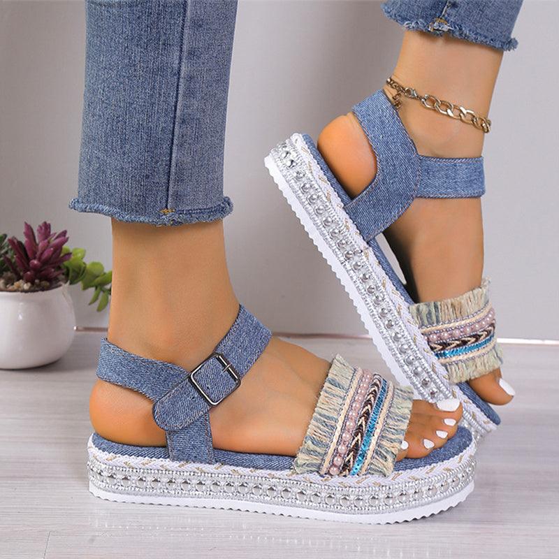 Tassel Denim Sandals - Hipster Collections