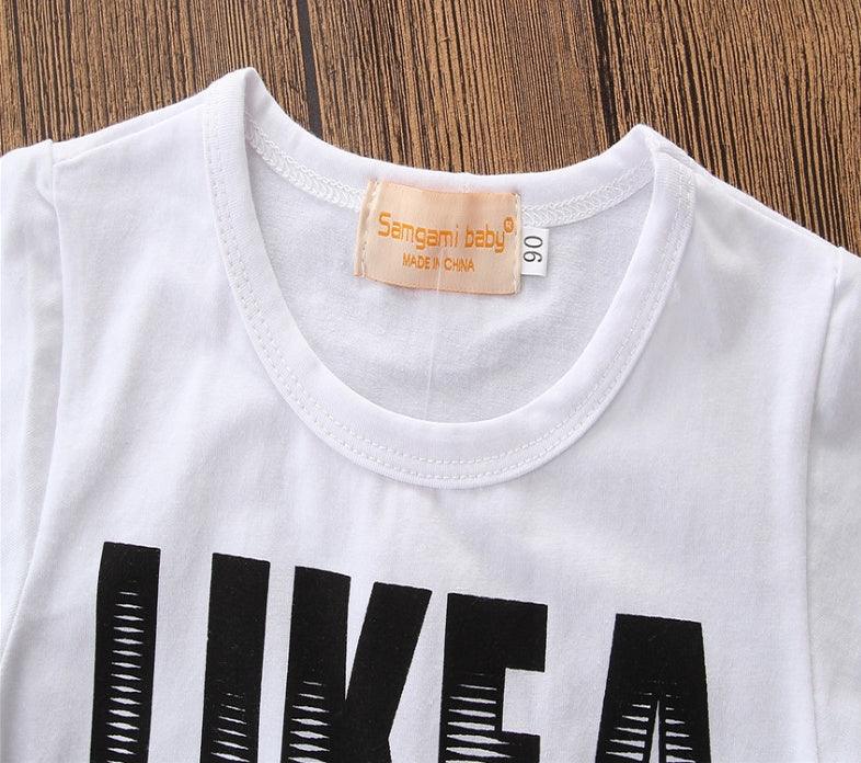 Boys' Short Sleeve Letter Denim Shorts Two-Piece Set - Hipster Collections