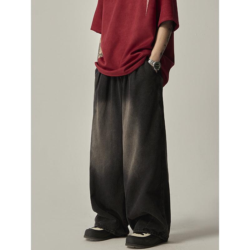 High Street Retro Washed Distressed Wide-leg Jeans - Hipster Collections