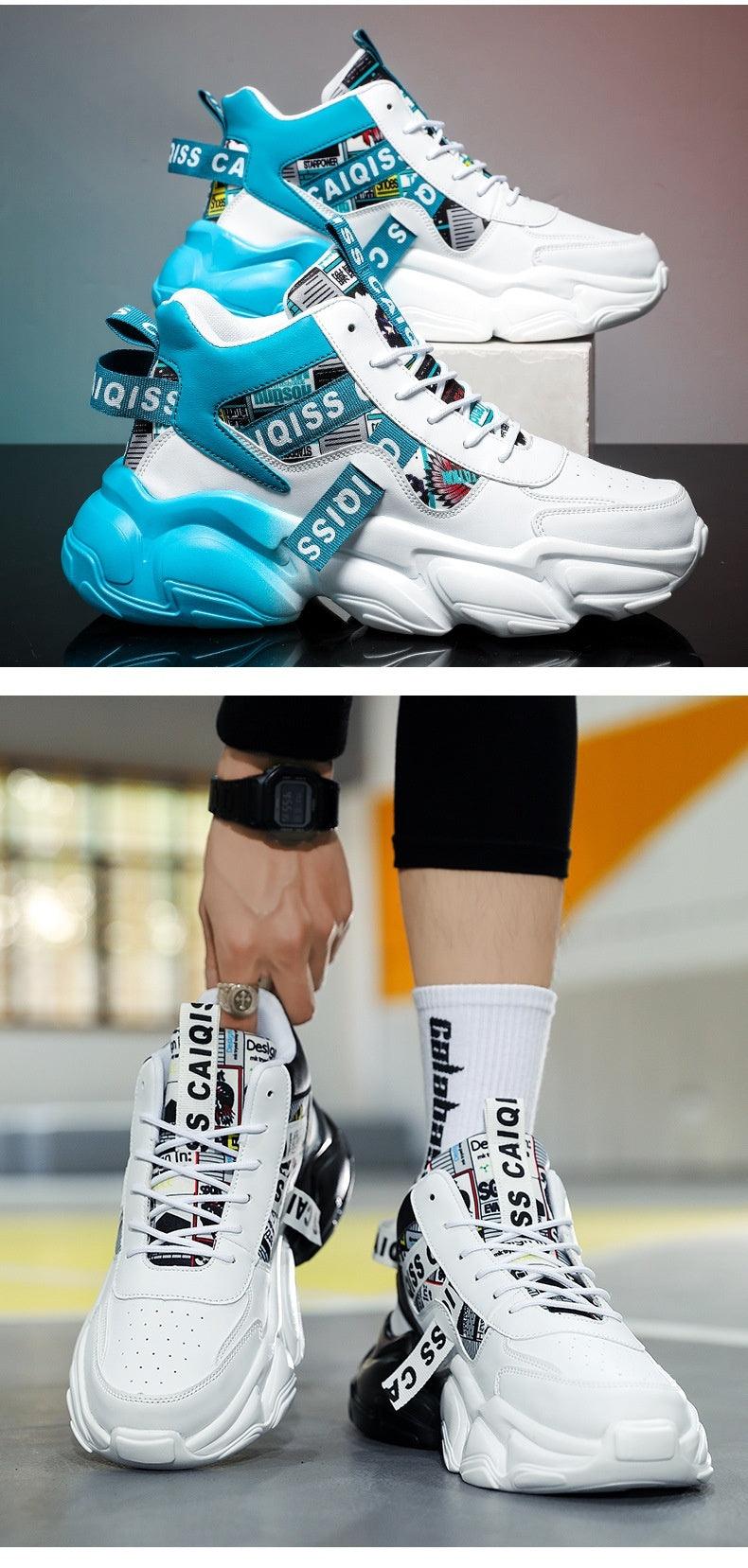 High-top Leather Basketball Shoes Velvet Warm Cotton Shoes Heighten Casual Shoes - Hipster Collections
