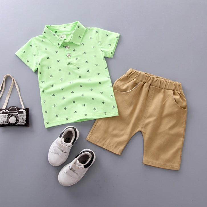 Anchor printed boy boy suit Korean short sleeve spring summer children's wear - Hipster Collections