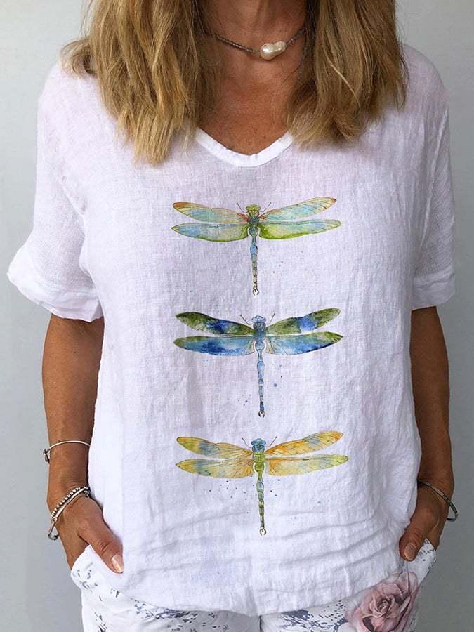 3d Printed V-neck Loose Women's T-shirt Short Sleeve - Hipster Collections