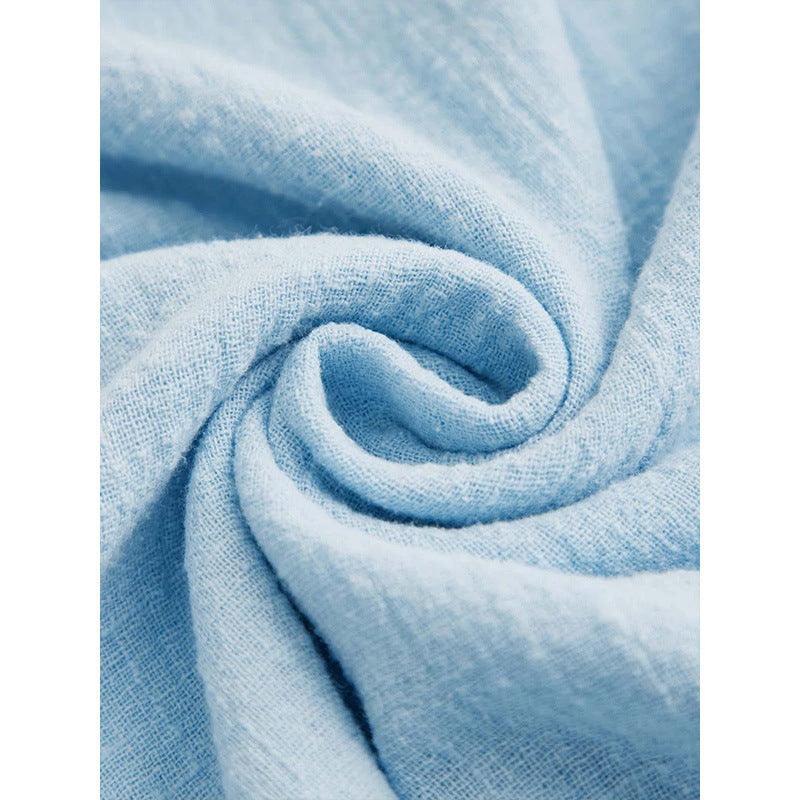 Blue Cotton Linen V-neck T-shirt Half Sleeve Shirt Loose Plus Size Women's Clothing - Hipster Collections