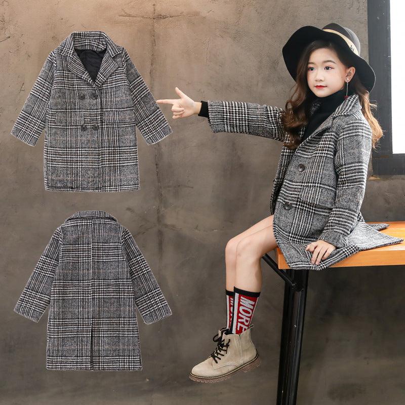 Gray plaid houndstooth coat for girls - Hipster Collections