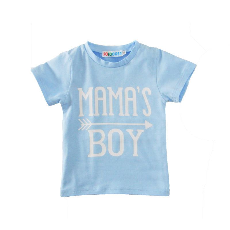 Children's Clothing Boy Suit Short-Sleeved T-Shirt Blue Letter Arrow Geometric Pants Baby Two-Piece Suit - Hipster Collections