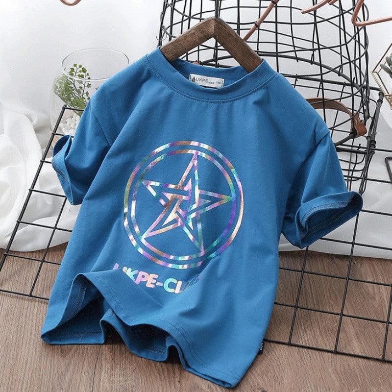 Boys'' Short Sleeve T-shirt Net Red Laser Reflective Cub Children''s Top Fashion - Hipster Collections