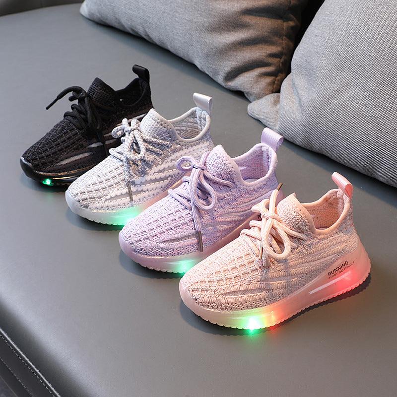 For Boys, Breathable Knit Light-Up Sneakers - Hipster Collections