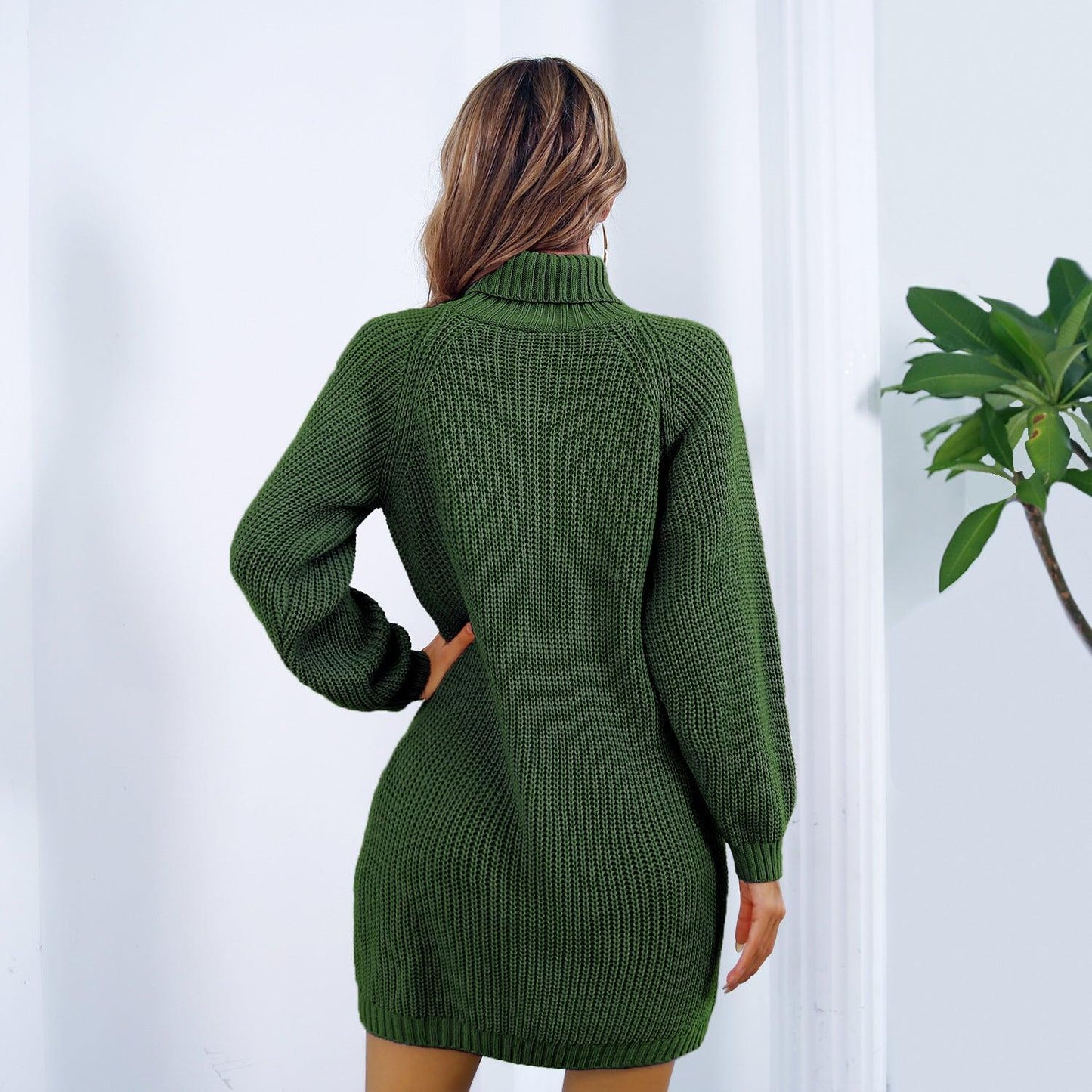 Winter Turtleneck Long Sweater Dress With Button - Hipster Collections