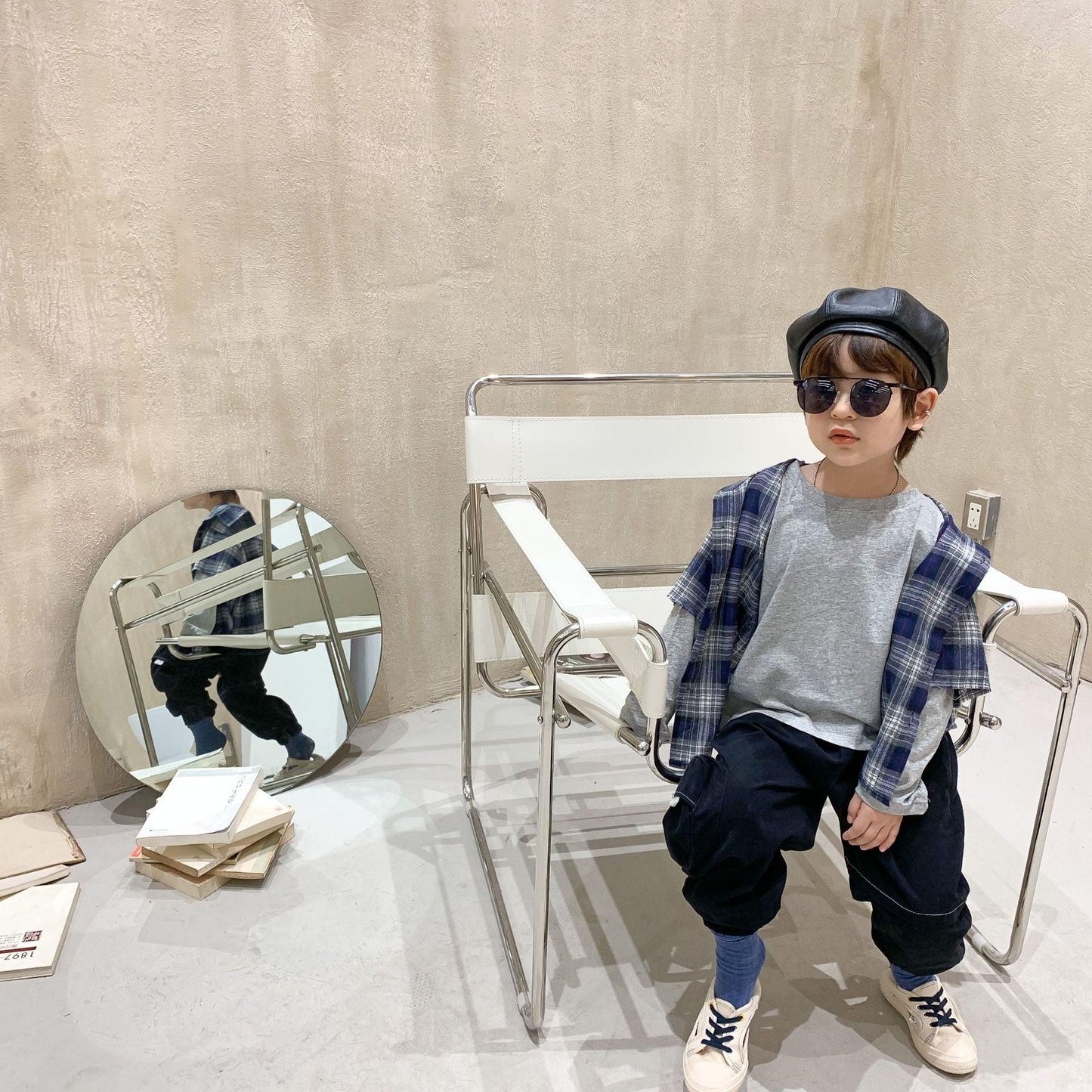 Boys plaid shirt stitching t-shirt - Hipster Collections