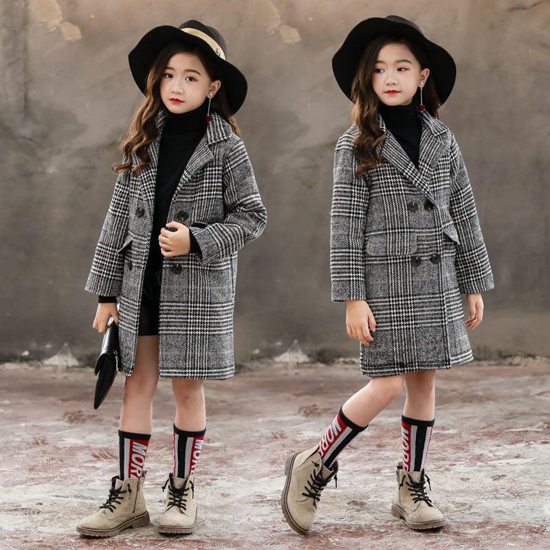Gray plaid houndstooth coat for girls - Hipster Collections