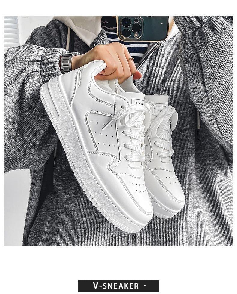 Leather Breathable Teen Trend All-matching Platform White Shoes - Hipster Collections