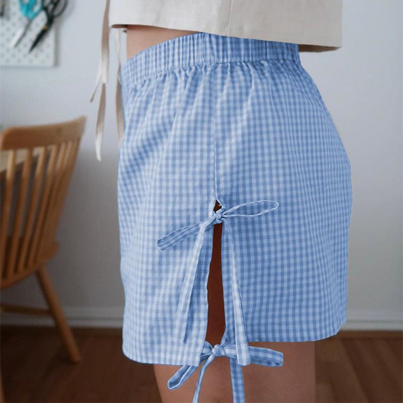 Loose Plaid Print Shorts With Lace-up - Hipster Collections