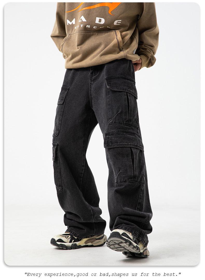 Workwear Multi-pocket Design Jeans Men's Distressed Washed Retro - Hipster Collections