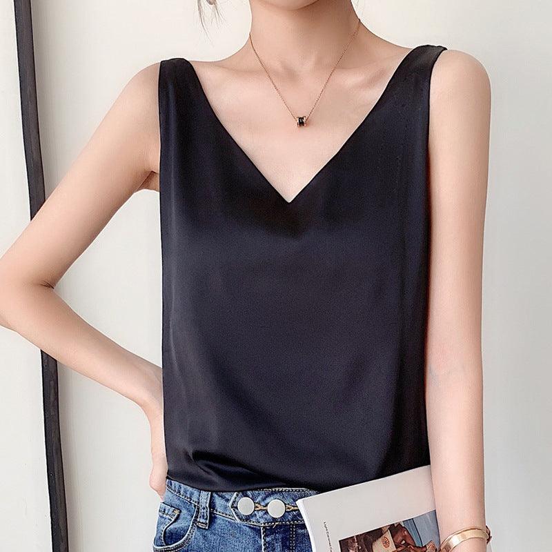 Camisole Women's Summer Inner Suit Silk Satin V-neck Top - Hipster Collections