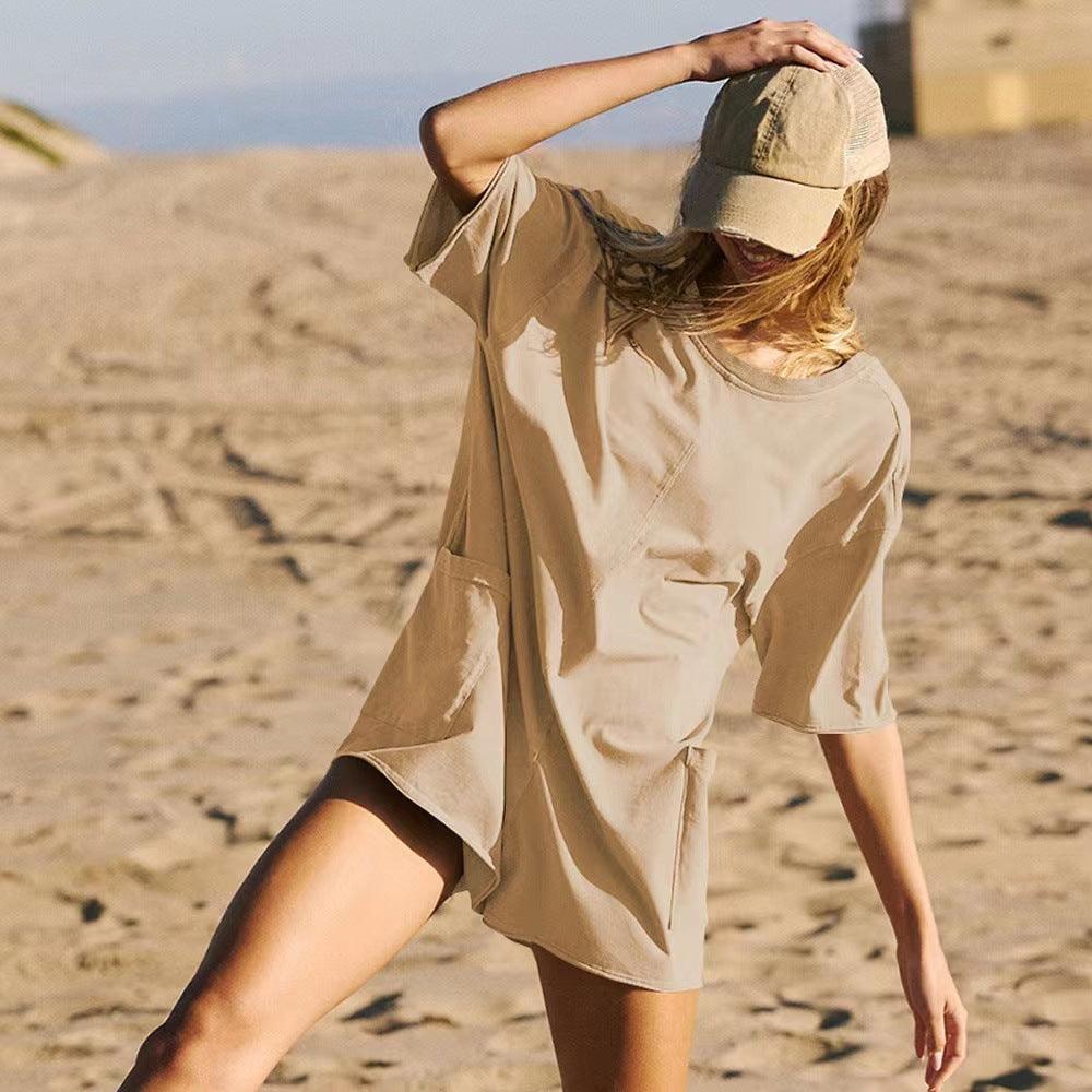 Women's Loose Short-sleeved Shorts Jumpsuit Summer Casual Backless Beach Overall Pants With Pockets - Hipster Collections