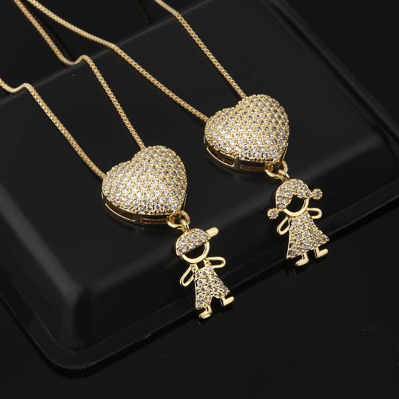 Zirconia Family Girl Boy Pendant Necklace Chain - Hipster Collections