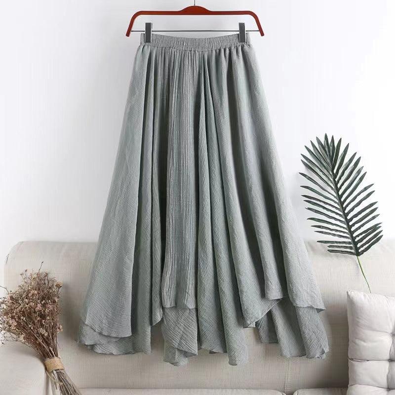 Women's Mid-length Solid Color Irregular Cotton And Linen Skirt - Hipster Collections