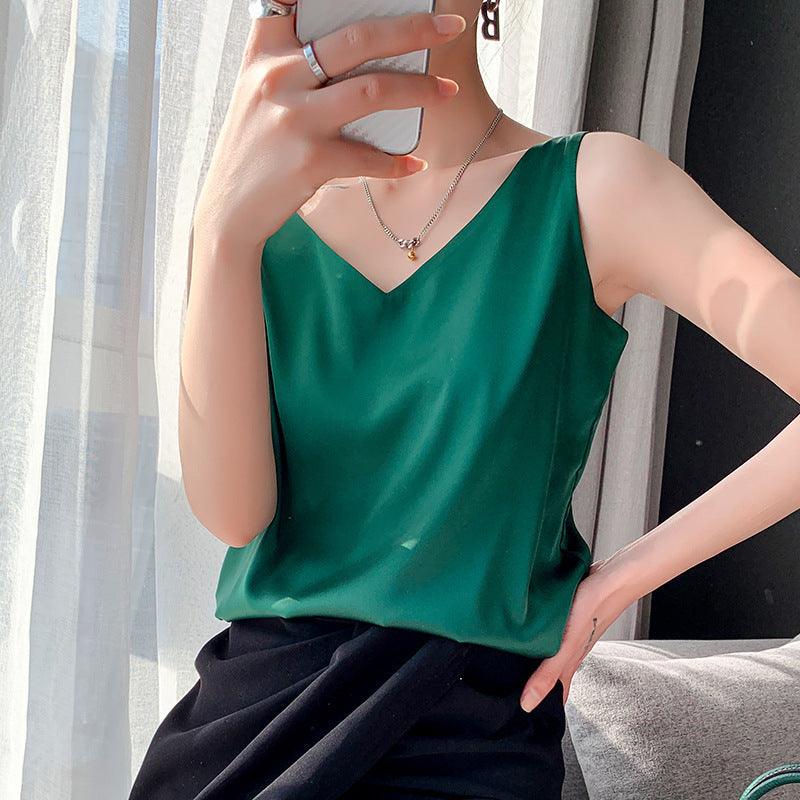 Camisole Women's Summer Inner Suit Silk Satin V-neck Top - Hipster Collections