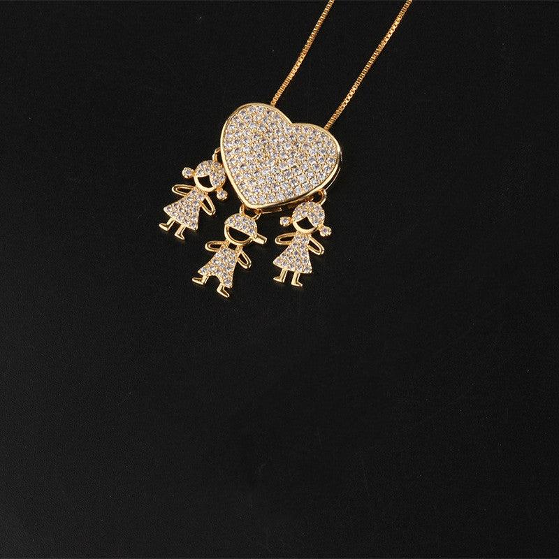 Zirconia Family Girl Boy Pendant Necklace Chain - Hipster Collections
