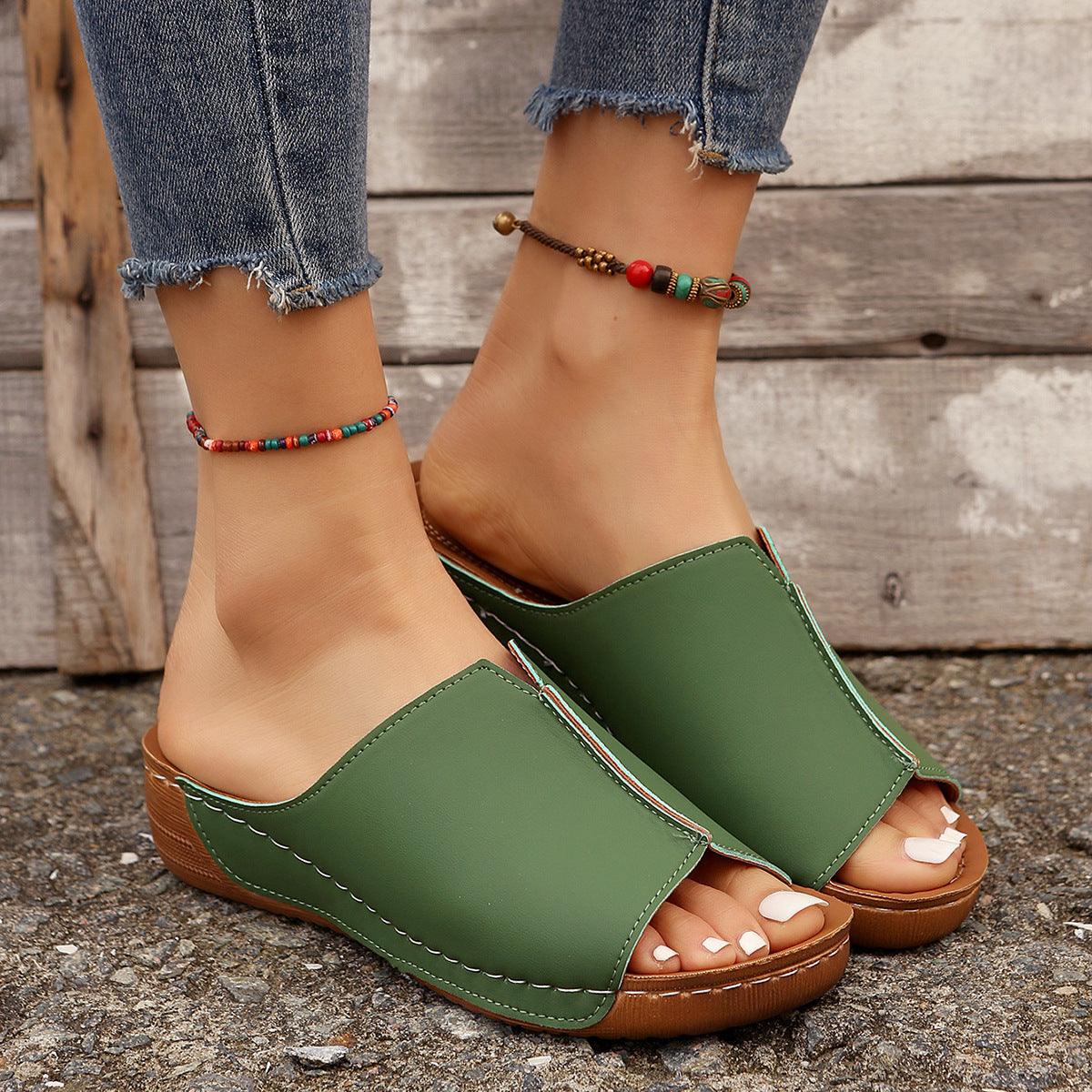 Solid Wedges or Casual Peep-toe Slippers Outdoor - Hipster Collections