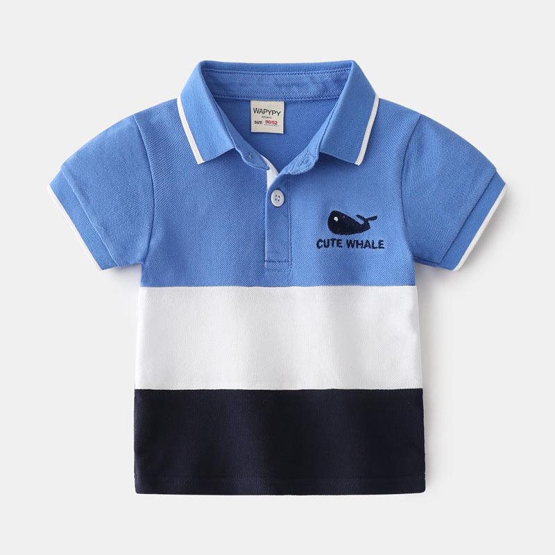 Boys Color Block Lapel Tops Korean Children's Clothing Boys Embroidered Shirts Baby Summer Trends - Hipster Collections
