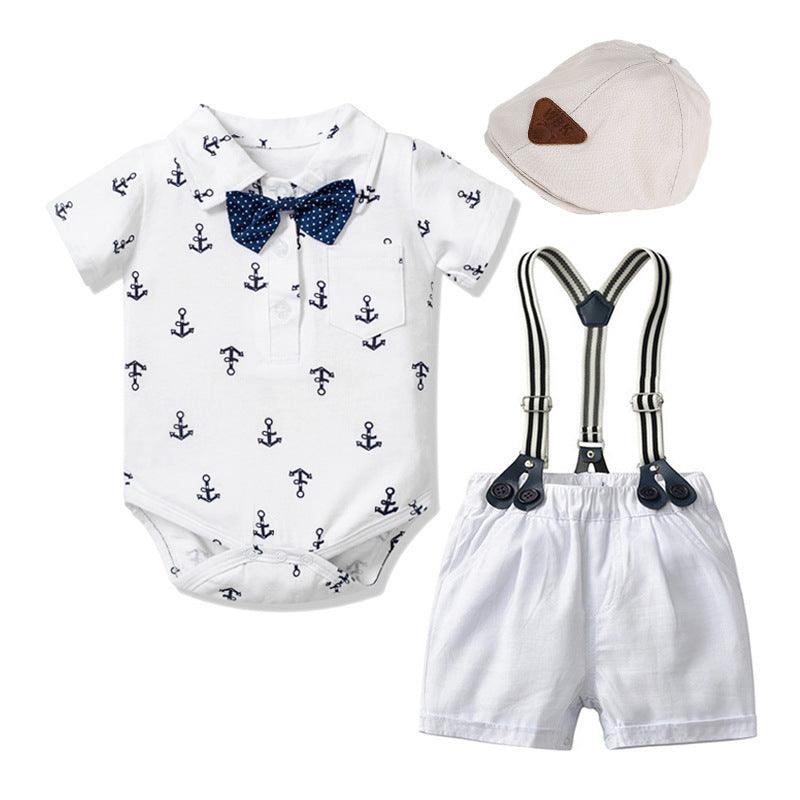 Baby Boy Gentleman Clothes Printed Triangle Romper - Hipster Collections