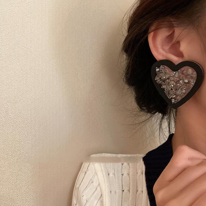 Silver Needle Irregular Stone Love Earrings - Hipster Collections
