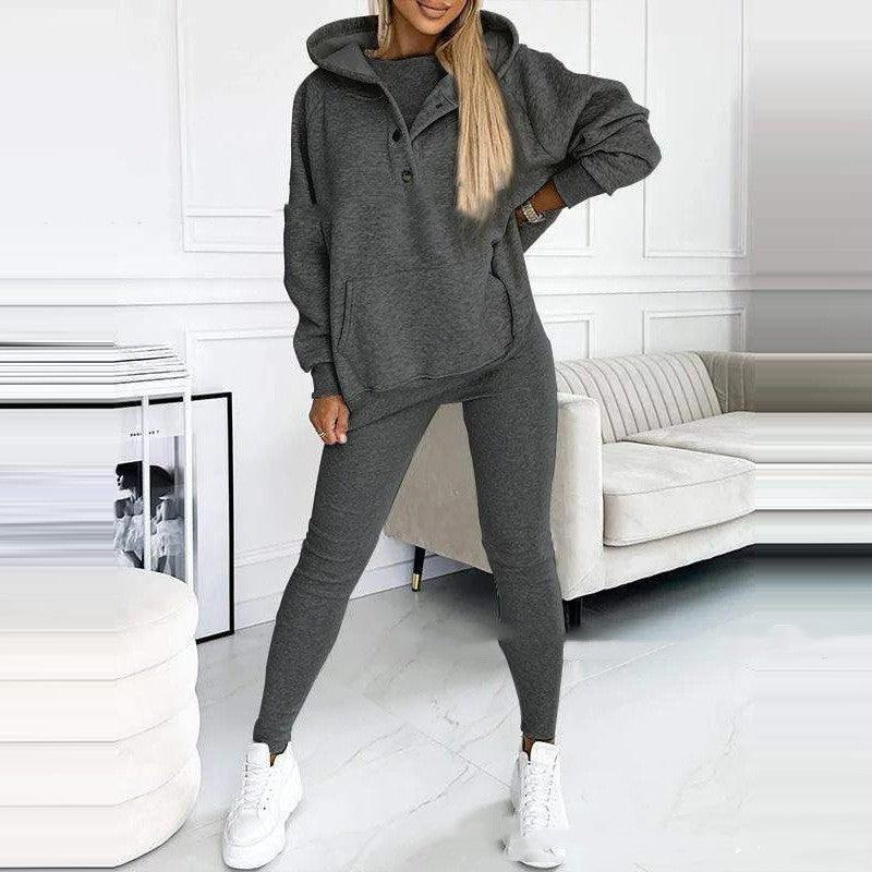 Women's Loose Hooded Pockets Sweatshirt and Vest and Slim Trousers - Hipster Collections