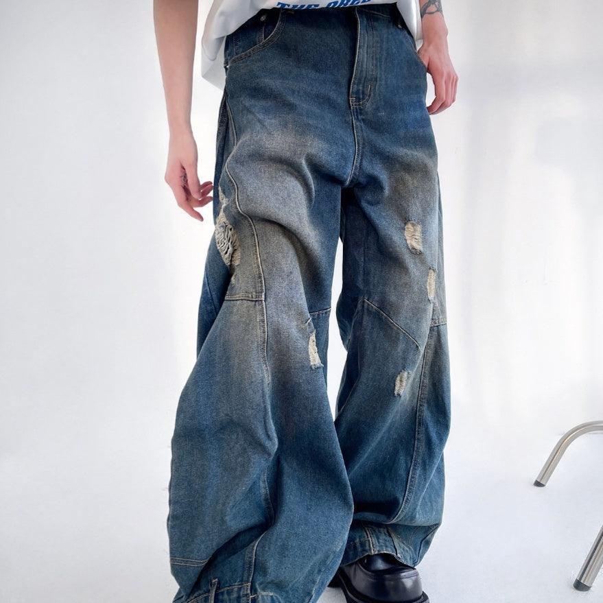American Retro Washed Make Old Ripped Jeans Men's Summer Loose Straight - Hipster Collections