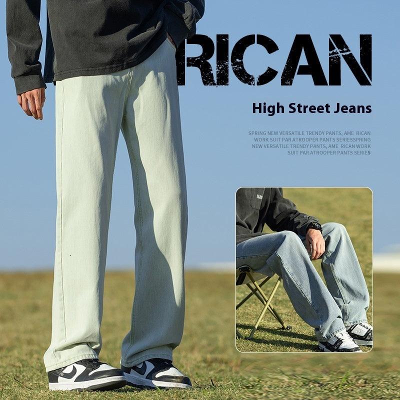 Washed Jeans Men's Spring American Wide Leg Leisure - Hipster Collections