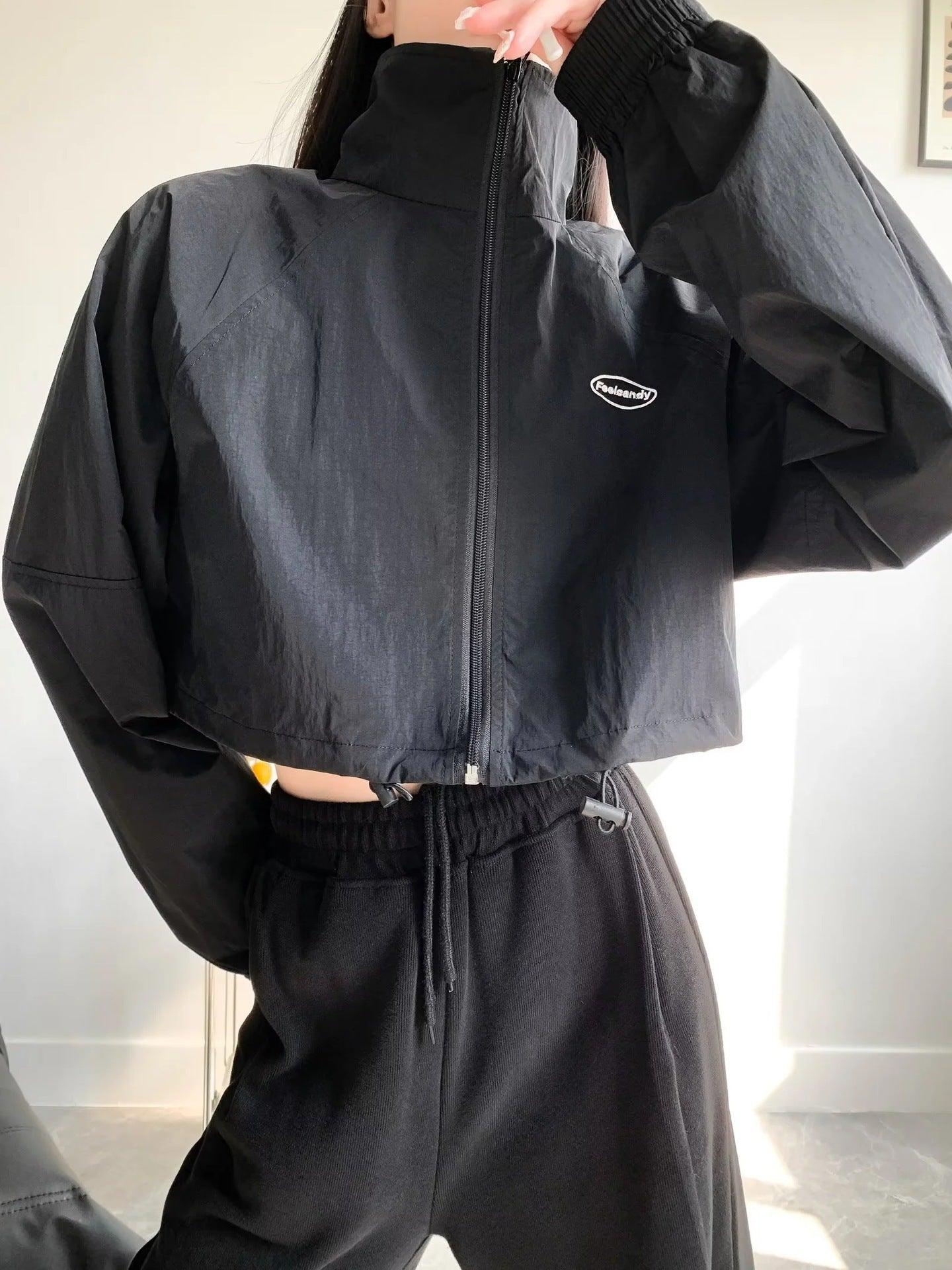 European And American Fashion Sports Style Stand Collar Zipper Cardigan Elastic Cuff Windproof Short Coat - Hipster Collections