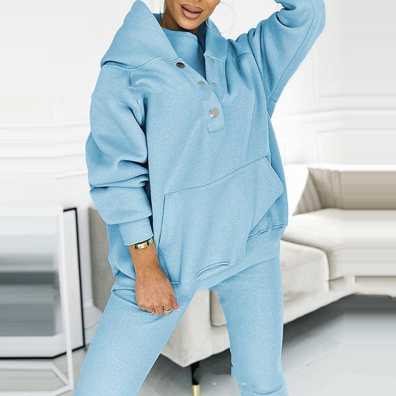 Women's Loose Hooded Pockets Sweatshirt and Vest and Slim Trousers - Hipster Collections
