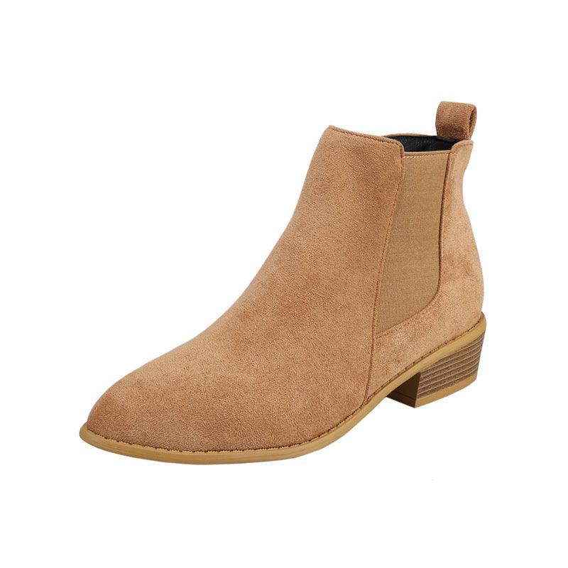 British Solid Color Suede Pointed Square Heel Martin Boots - Hipster Collections
