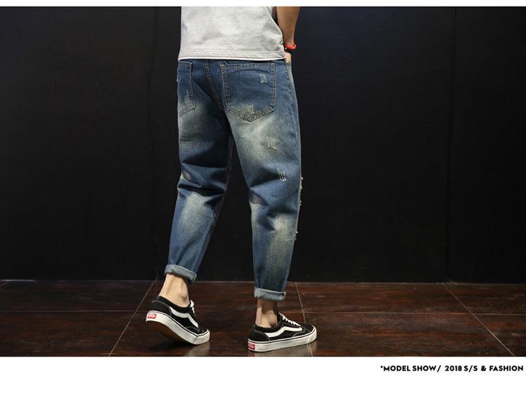 Men's Ripped Jeans Loose Overweight Man Plus Size Skinny Pants - Hipster Collections