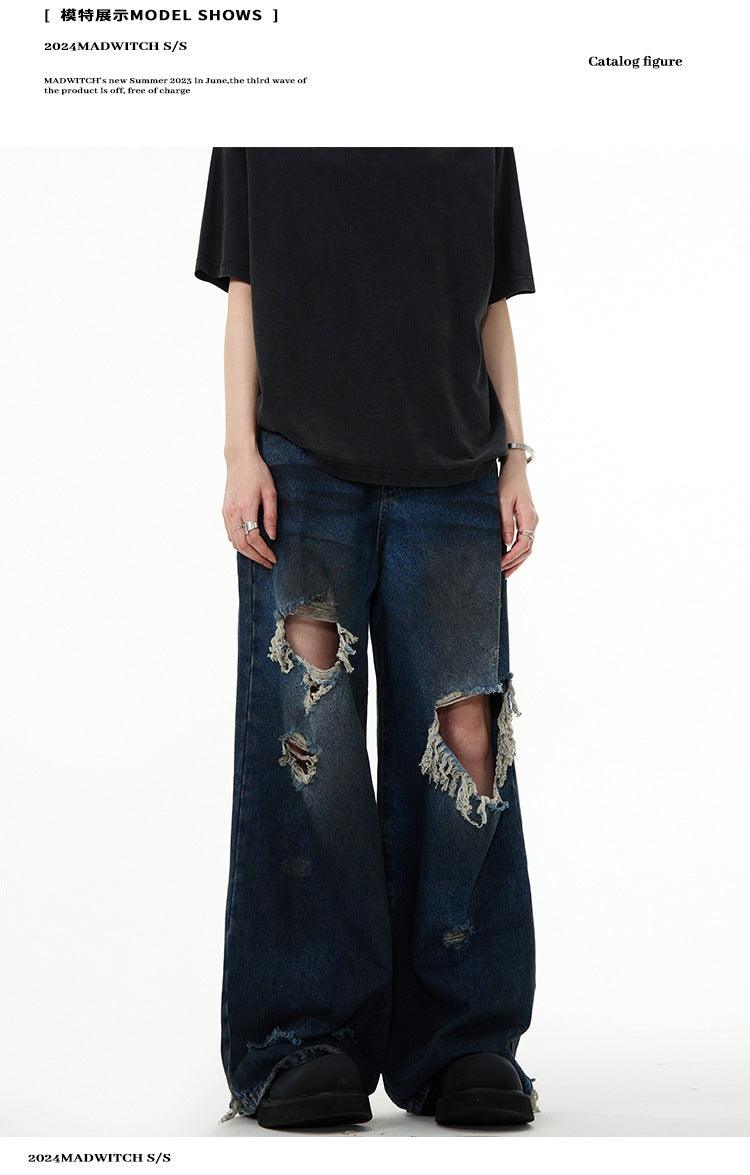 American Retro Make Old Ripped Design Mopping Jeans - Hipster Collections