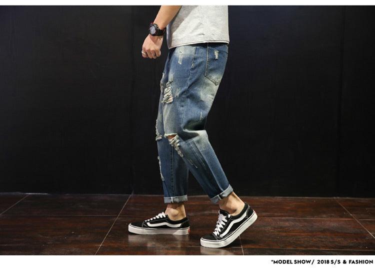 Men's Ripped Jeans Loose Overweight Man Plus Size Skinny Pants - Hipster Collections