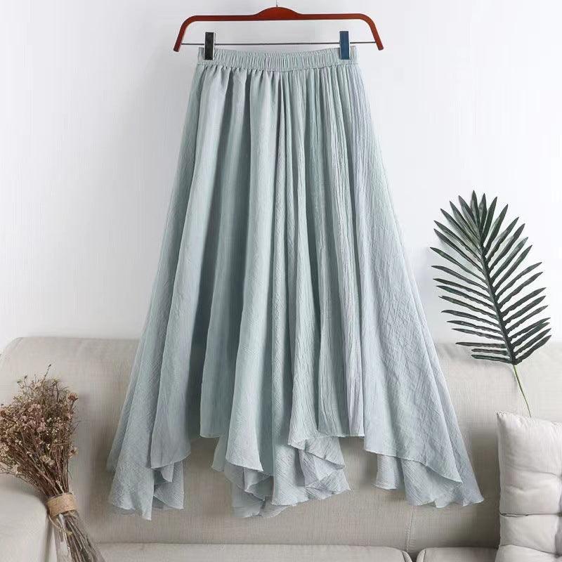 Women's Mid-length Solid Color Irregular Cotton And Linen Skirt - Hipster Collections