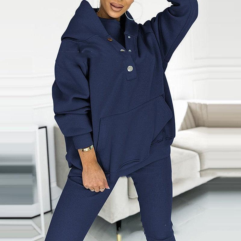Women's Loose Hooded Pockets Sweatshirt and Vest and Slim Trousers - Hipster Collections