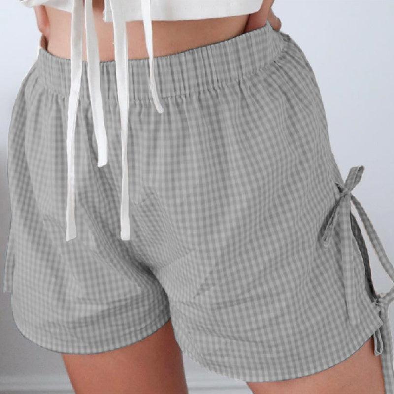 Loose Plaid Print Shorts With Lace-up - Hipster Collections