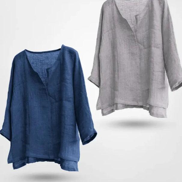 Women's Chinese Cotton And Linen Solid Color Loose Long Sleeves Shirt - Hipster Collections